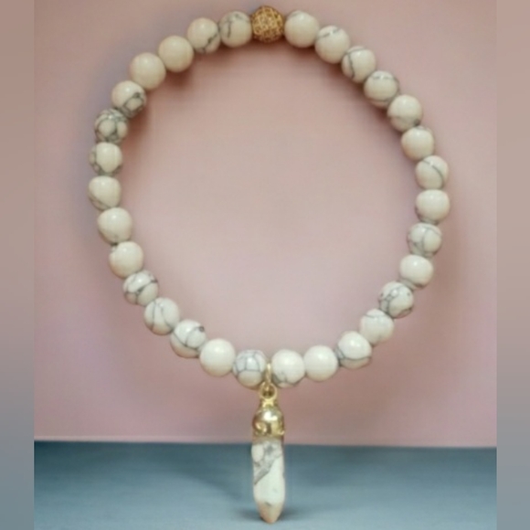 Howlite Handcrafted Beaded Bracelet with Gold Accents - Picture 6 of 8